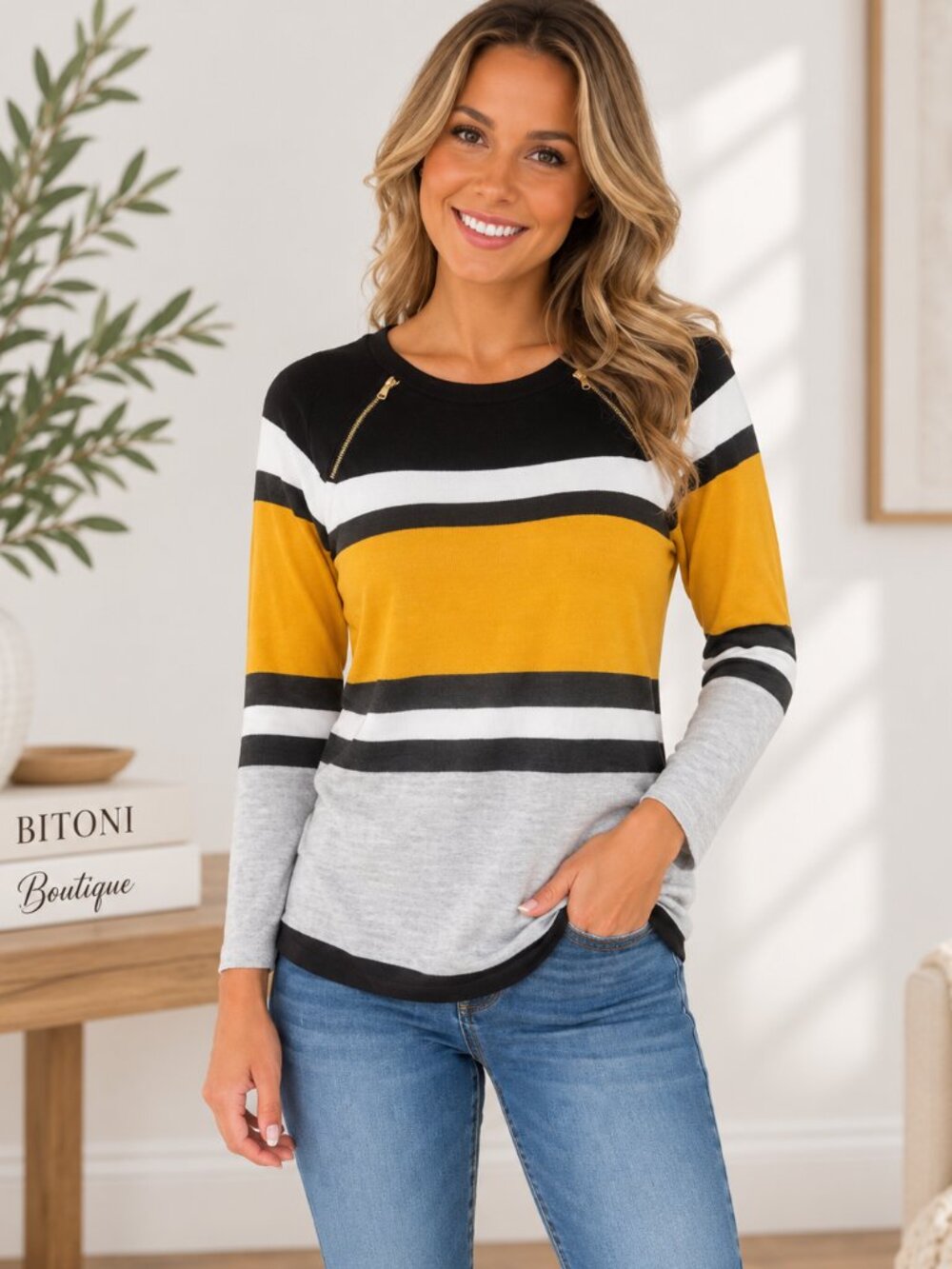 INC International Concepts Colorblock Zip Detail Sweater Top Size M